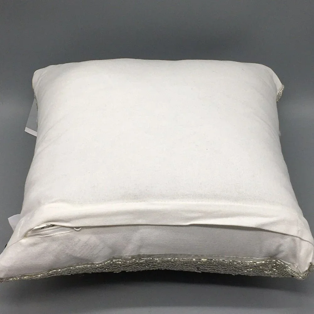 x2 Glitz & Glimmer Christmas Beaded Silver Snowflake Throw Pillow Set Decor 14